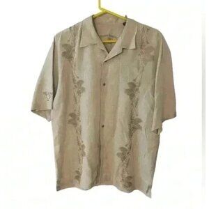 Tommy Bahama Beige 100% linen Button-Up Shirt With Embroidered Palm Design Mediu